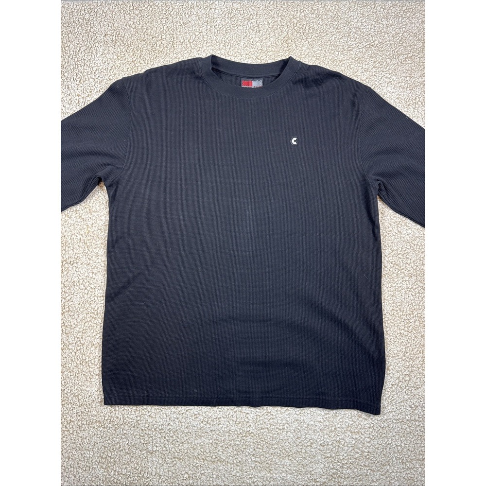 Southpole Y2K Waffle Knit Thermal Shirt Mens XL Black Logo L/S